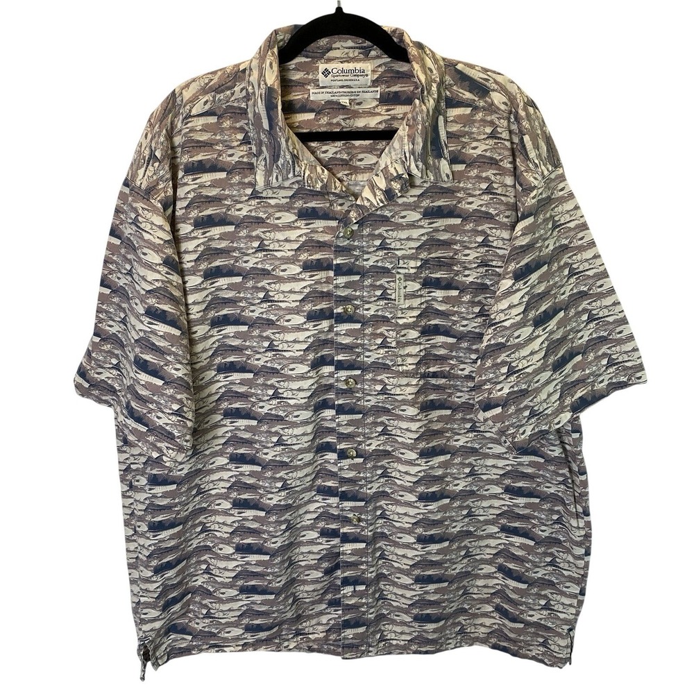 Columbia Button Up Fish‎ Shirt Men's XXL Short Sleeve Outdoor Fishing Gorpcore